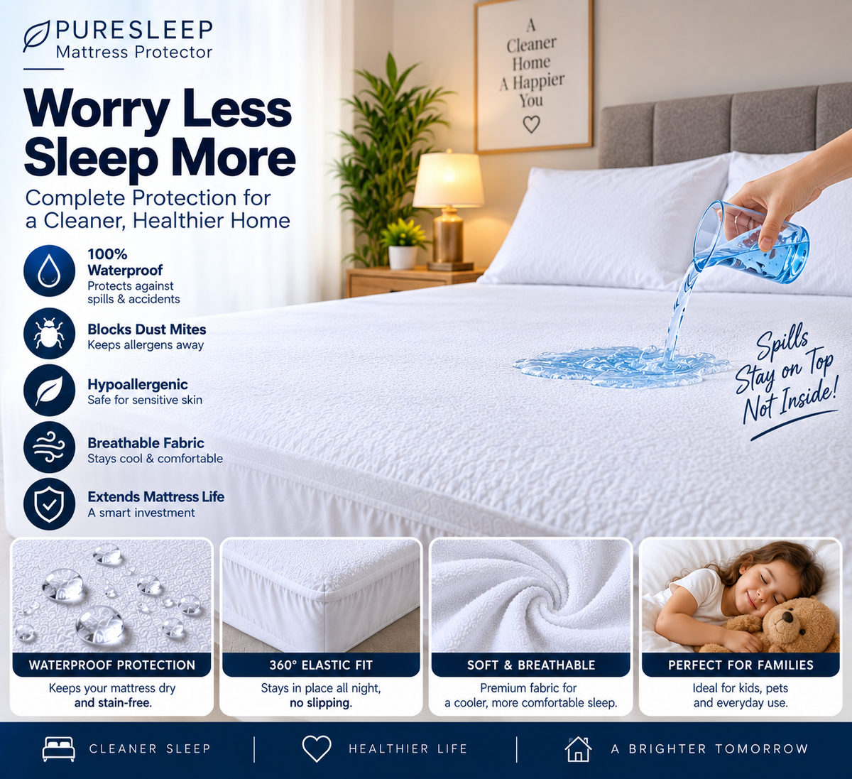 Waterproof Terry Mattress Protector King Size 72 x 78 Inches